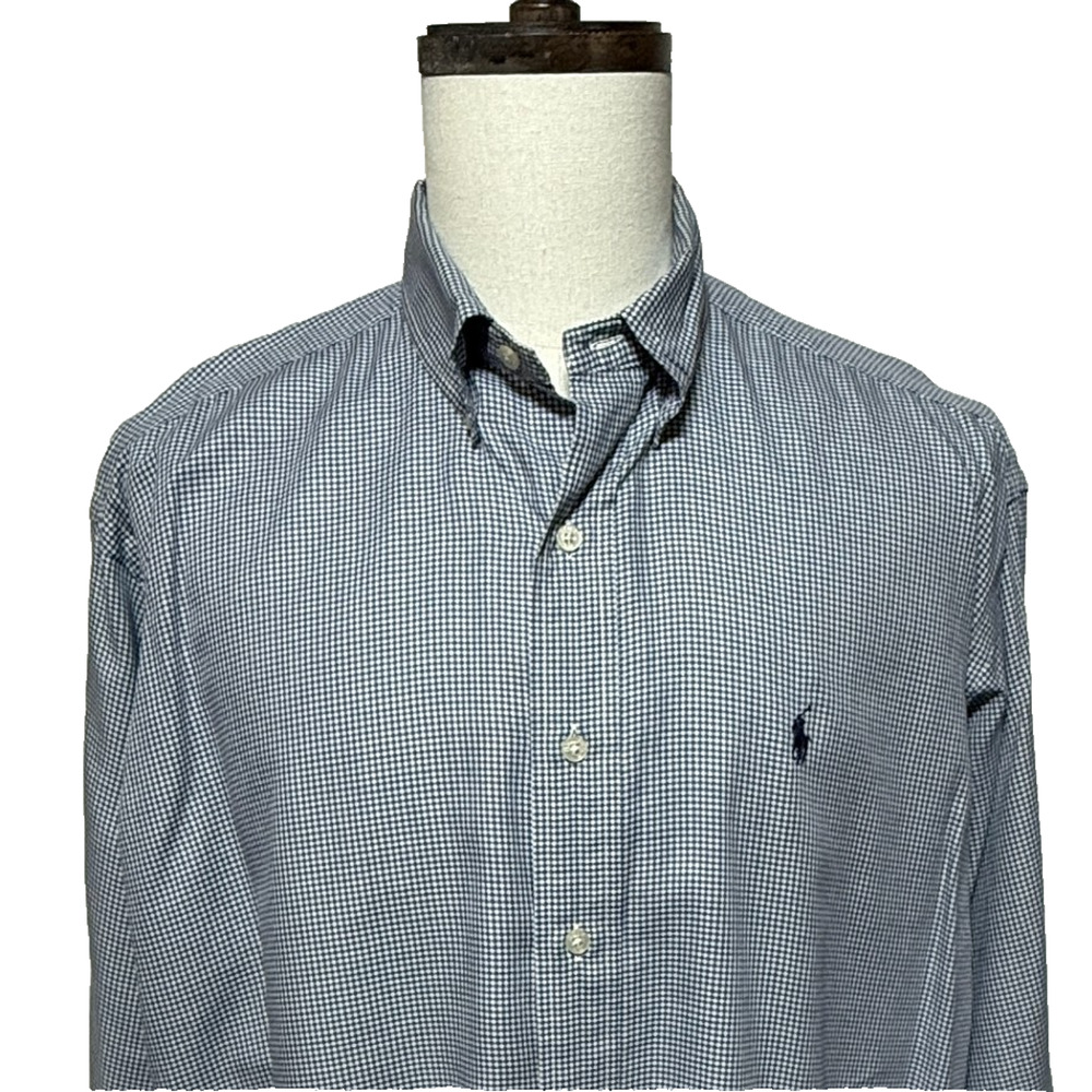 Ralph Lauren Golf Tilden Shirt Mens Large Blue White Plaid Long Sleeve Preppy